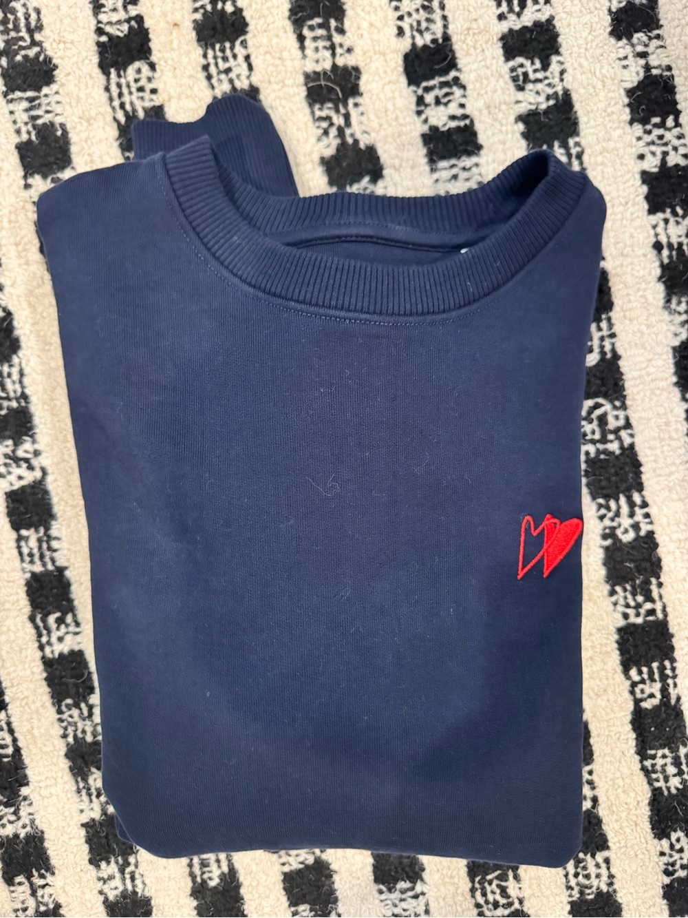 Navy Crewneck Sweatshirt with Red Heart Embroidery